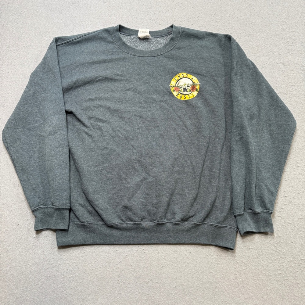 Guns N' Roses Sweatshirt Men's Large Gray Fleece Lined Crewneck Hard‎ Rock Merch